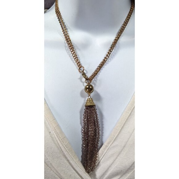 Elegant Glass Beaded Gold Tone Tassel Necklace - Picture 4 of 6